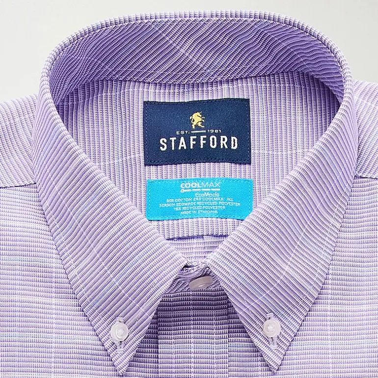 Stafford Coolmax All Season Ecomade Oxford Mens Regular Fit Stretch Fabric Wrinkle Free Long Sleeve Dress Shirt