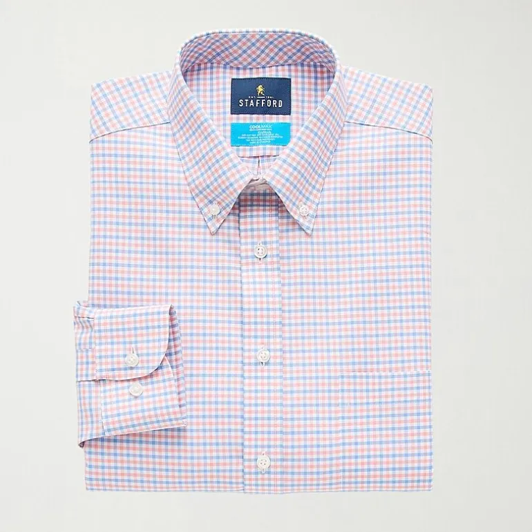 Stafford Coolmax All Season Ecomade Oxford Mens Regular Fit Stretch Fabric Wrinkle Free Long Sleeve Dress Shirt