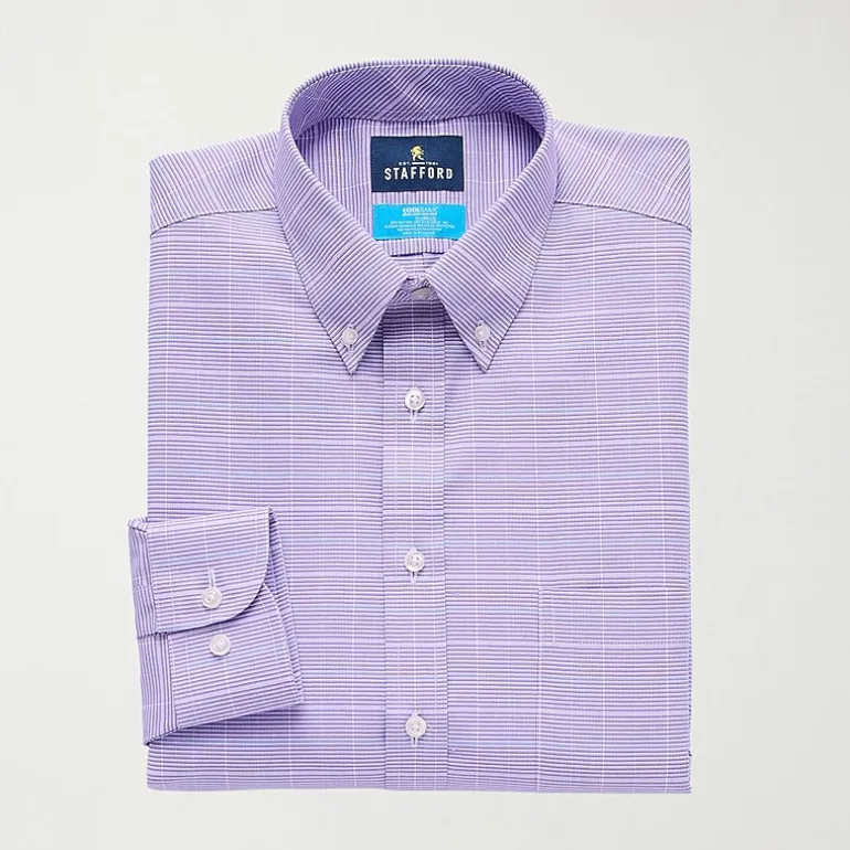 Stafford Coolmax All Season Ecomade Oxford Mens Regular Fit Stretch Fabric Wrinkle Free Long Sleeve Dress Shirt