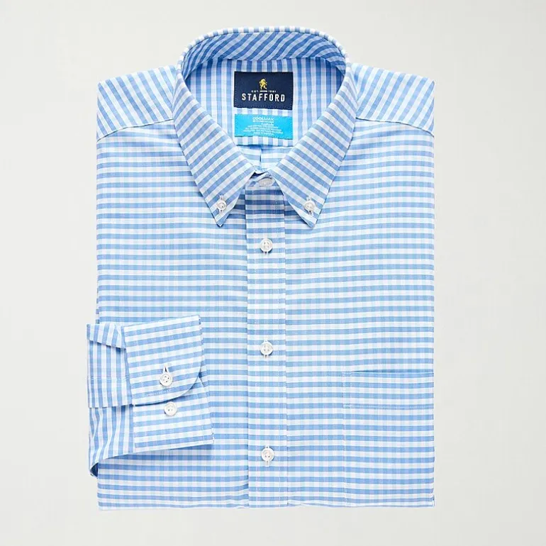 Stafford Coolmax All Season Ecomade Oxford Mens Regular Fit Stretch Fabric Wrinkle Free Long Sleeve Dress Shirt