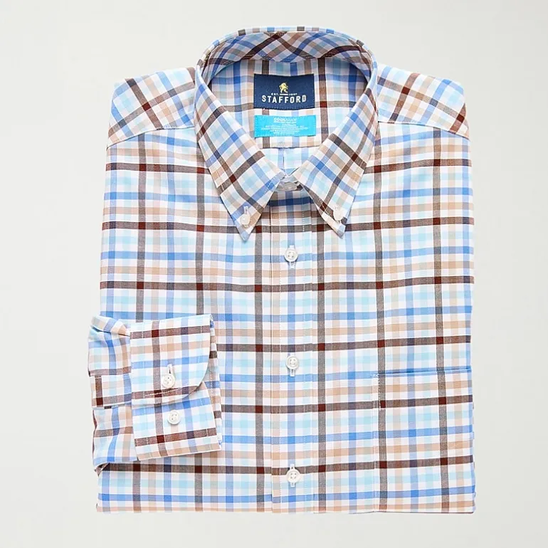 Stafford Coolmax All Season Ecomade Oxford Mens Regular Fit Stretch Fabric Wrinkle Free Long Sleeve Dress Shirt
