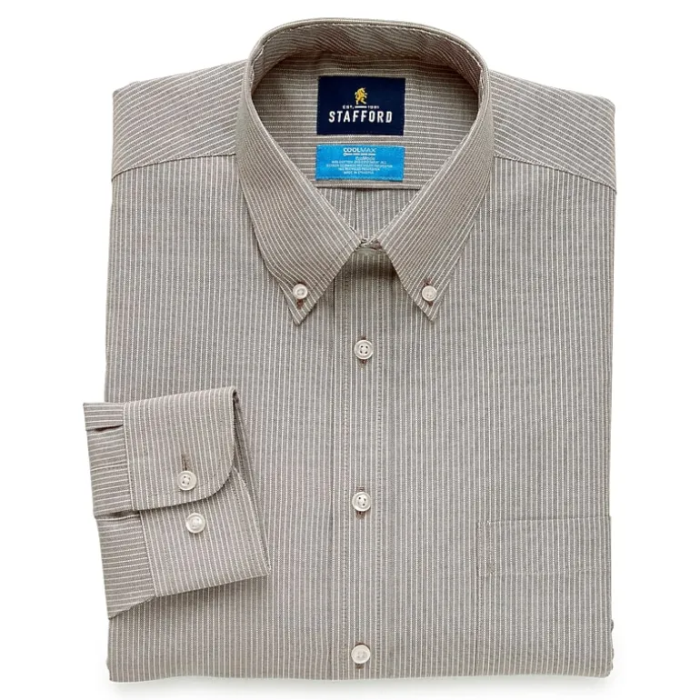 Stafford Coolmax All Season Ecomade Oxford Mens Regular Fit Stretch Fabric Wrinkle Free Long Sleeve Dress Shirt