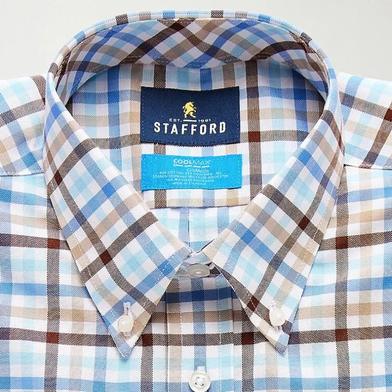 Stafford Coolmax All Season Ecomade Oxford Mens Regular Fit Stretch Fabric Wrinkle Free Long Sleeve Dress Shirt