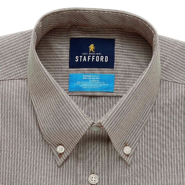 Stafford Coolmax All Season Ecomade Oxford Mens Regular Fit Stretch Fabric Wrinkle Free Long Sleeve Dress Shirt