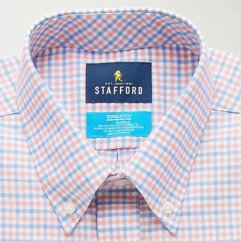 Stafford Coolmax All Season Ecomade Oxford Mens Regular Fit Stretch Fabric Wrinkle Free Long Sleeve Dress Shirt