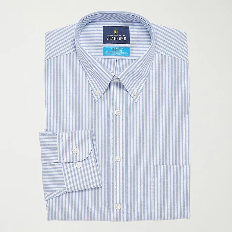 Stafford Coolmax All Season Ecomade Mens Classic Fit Stretch Fabric Wrinkle Free Long Sleeve Dress Shirt