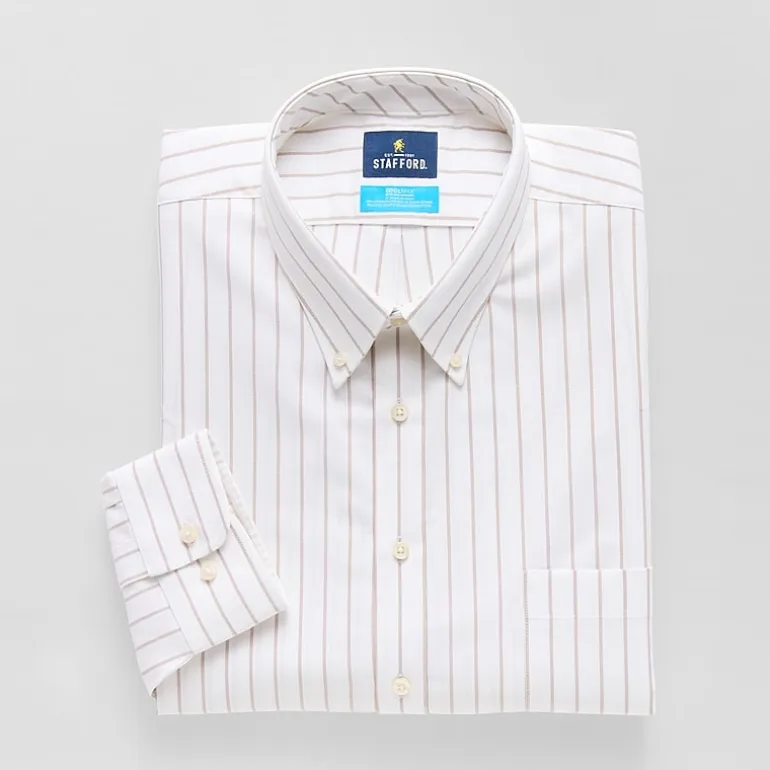 Stafford Coolmax All Season Ecomade Oxford Mens Regular Fit Stretch Fabric Wrinkle Free Long Sleeve Dress Shirt