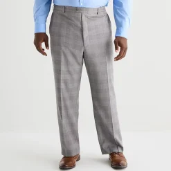 Stafford Coolmax All Season Ecomade Mens Big and Tall Classic Fit Plaid Flat Front Suit Pant