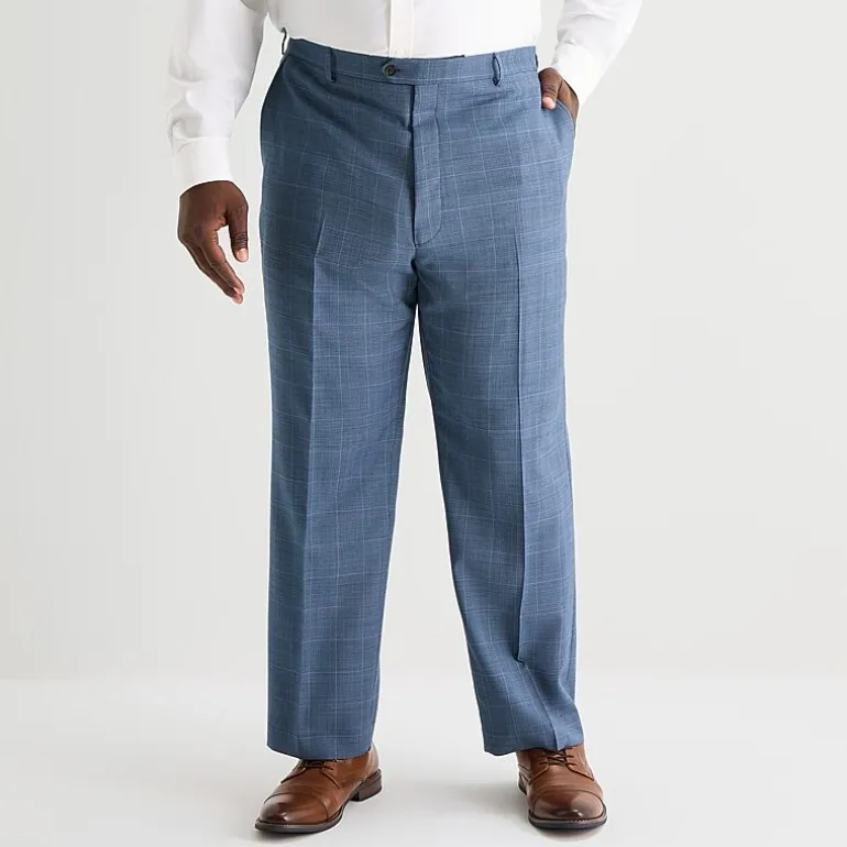 Stafford Coolmax All Season Ecomade Mens Big and Tall Regular Fit Plaid Flat Front Suit Pant
