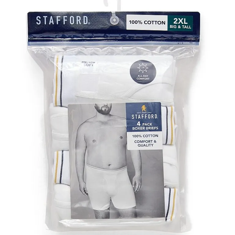 Stafford Cotton Mens Big 4 Pack Boxer Briefs 302866
