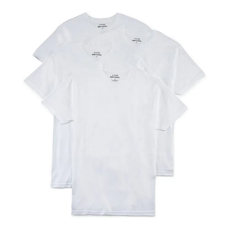 Stafford Dry + Cool Mens 4 Pack Short Sleeve Crew Neck Moisture Wicking T-Shirt Extra Tall