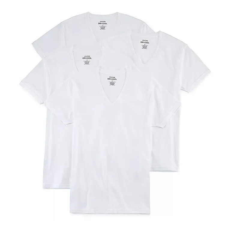Stafford Dry + Cool Mens 4 Pack Short Sleeve V Neck MOISTURE_WICKING T-Shirt