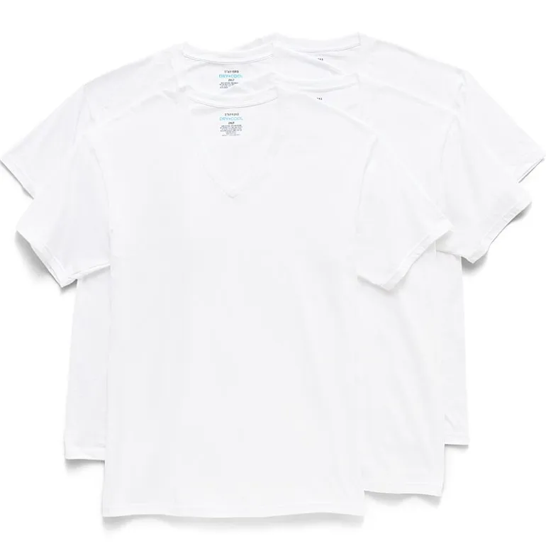 Stafford Dry + Cool Mens 4 Pack Short Sleeve V Neck MOISTURE_WICKING T-Shirt