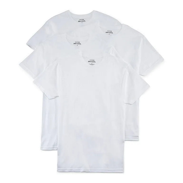 Stafford Dry + Cool Mens 4 Pack Short Sleeve Crew Neck Moisture Wicking T-Shirt Tall