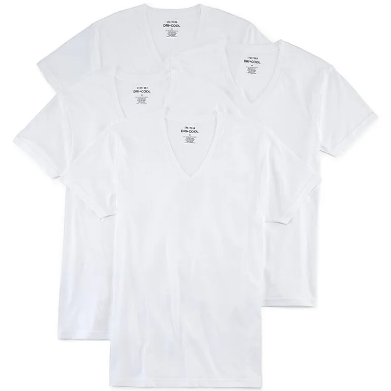 Stafford Dry + Cool Mens 4 Pack Short Sleeve V Neck Moisture Wicking T-Shirt Extra Tall