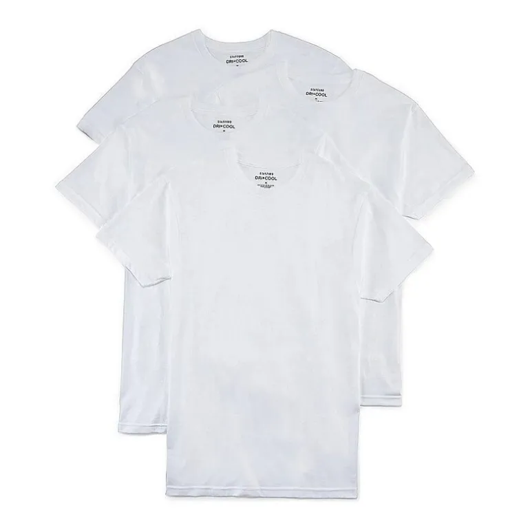 Stafford Dry + Cool Mens 4 Pack Short Sleeve Crew Neck Moisture Wicking T-Shirt