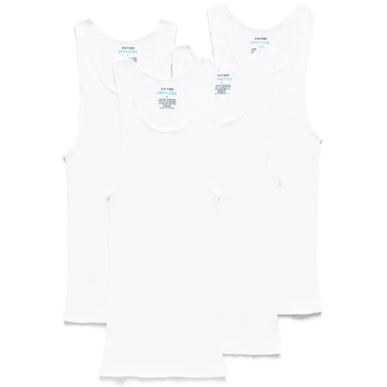 Stafford Dry + Cool Mens Round Neck Sleeveless Quick Dry 4 Pack Tank