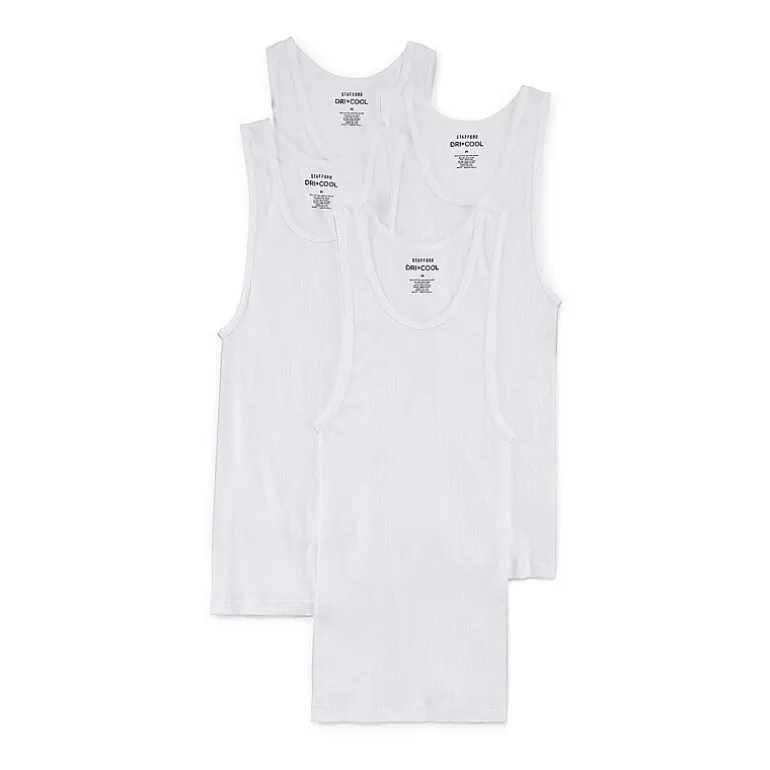 Stafford Dry + Cool Mens Round Neck Sleeveless Quick Dry 4 Pack Tank