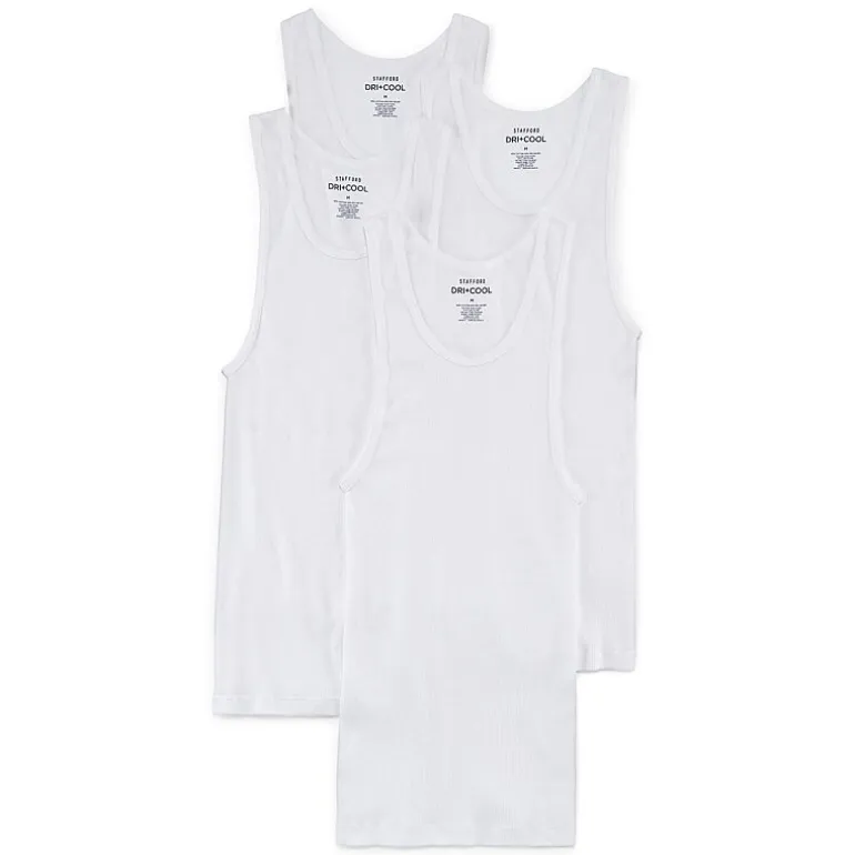 Stafford Dry + Cool Mens Round Neck Sleeveless Quick Dry 4 Pack Tank