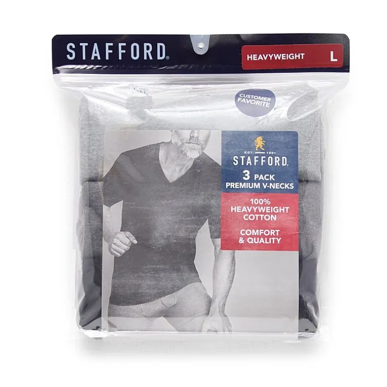 Stafford Heavyweight Cotton Mens 3 Pack Short Sleeve V Neck T-Shirt