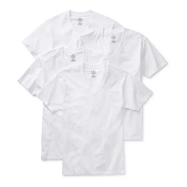 Stafford Heavyweight Cotton Mens 4 Pack Short Sleeve V Neck T-Shirt
