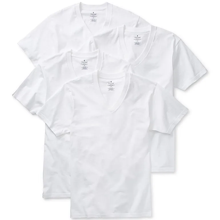 Stafford Heavyweight Mens 4 Pack Short Sleeve V Neck T-Shirt Big