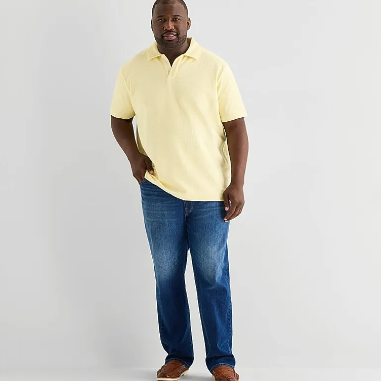 Stafford Johnny Collar Big and Tall Mens Regular Fit Short Sleeve Polo Shirt