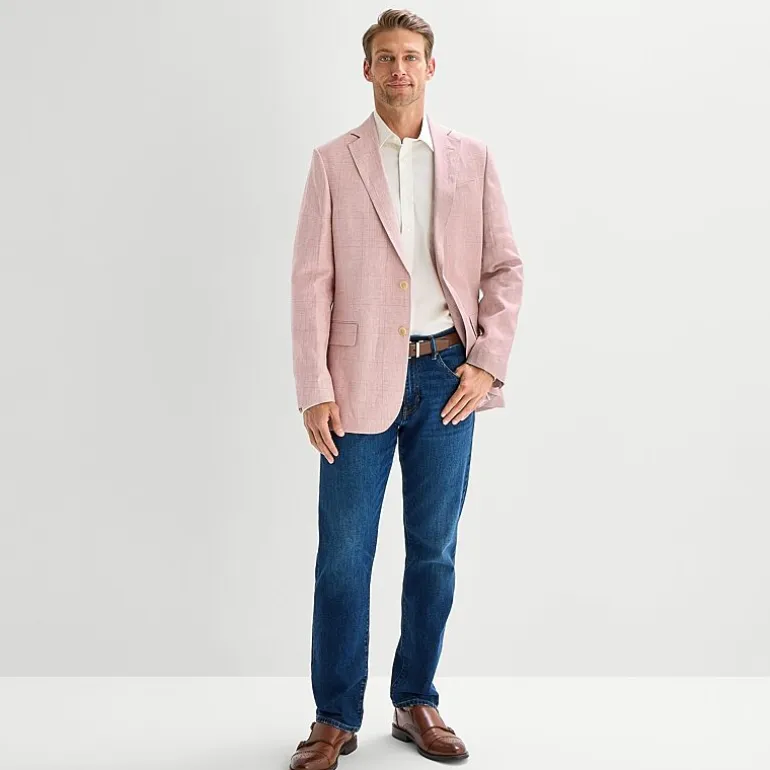 Stafford Linen Cotton Blend Mens Plaid Classic Fit Sport Coat