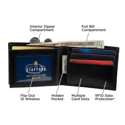 Stafford Mens Extra Capacity Rfid Blocking Bifold Wallet