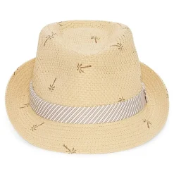 Stafford Palm Print Striped Band Straw Mens Fedora
