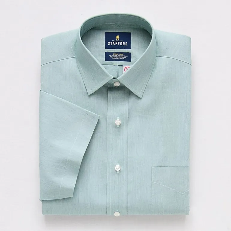 Stafford Smart Tech Magna Ready® Mens Regular Fit Easy-on + Easy-off Sensory Friendly Adaptive Stretch Fabric Wrinkle Free Short Sleeve Dress Shirt
