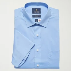 Stafford Smart Tech Magna Ready® Mens Regular Fit Easy-on + Easy-off Sensory Friendly Adaptive Stretch Fabric Wrinkle Free Short Sleeve Dress Shirt