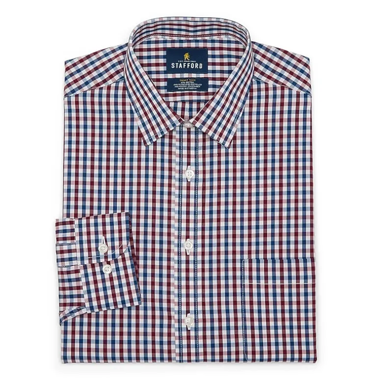 Stafford Smart Tech Mens Classic Fit Stretch Fabric Wrinkle Free Long Sleeve Dress Shirt