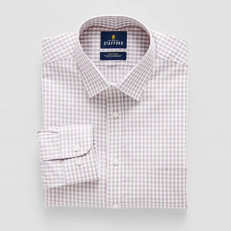 Stafford Smart Tech Mens Slim Fit Stretch Fabric Wrinkle Free Long Sleeve Dress Shirt