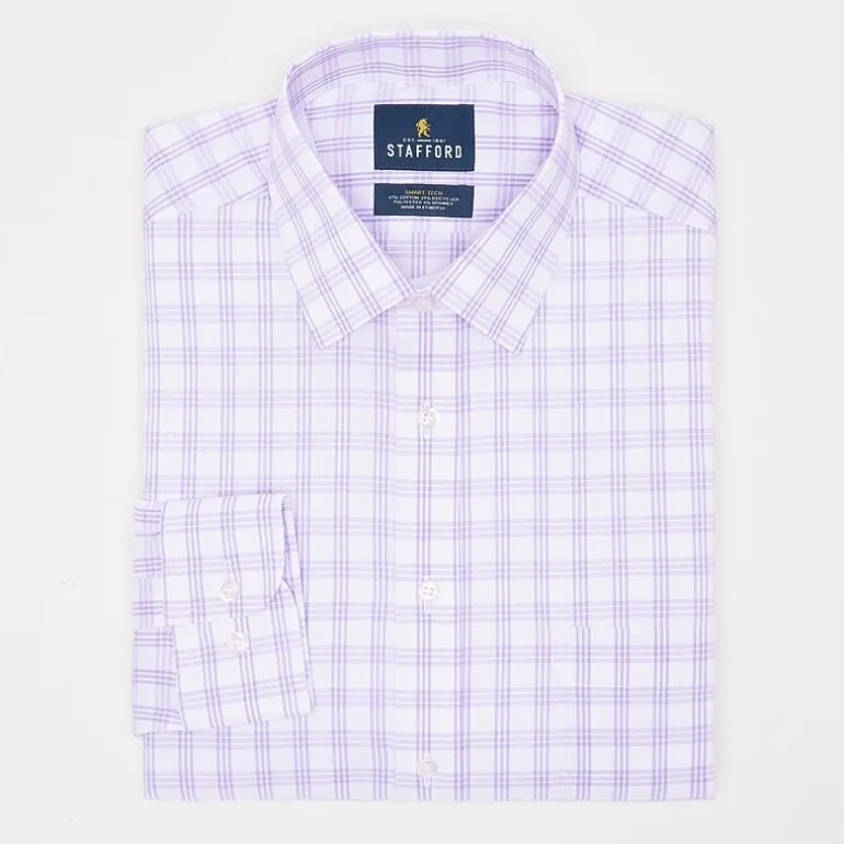 Stafford Smart Tech Mens Slim Fit Stretch Fabric Wrinkle Free Long Sleeve Dress Shirt