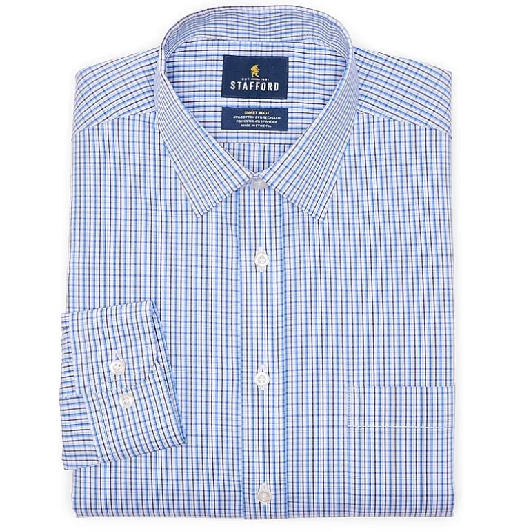 Stafford Smart Tech Mens Slim Fit Stretch Fabric Wrinkle Free Long Sleeve Dress Shirt