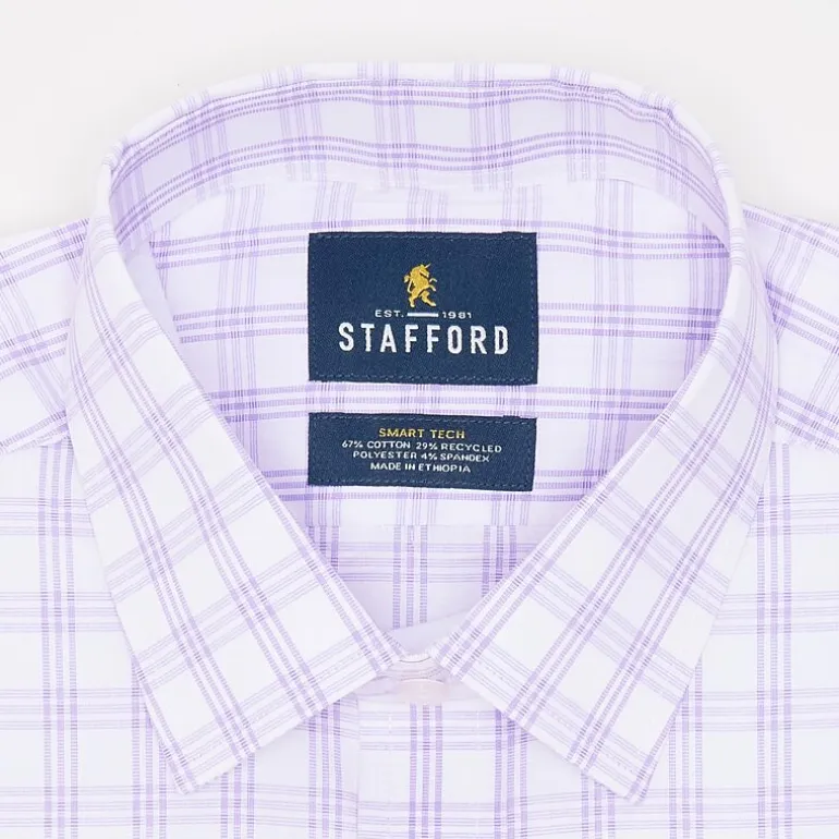 Stafford Smart Tech Mens Slim Fit Stretch Fabric Wrinkle Free Long Sleeve Dress Shirt