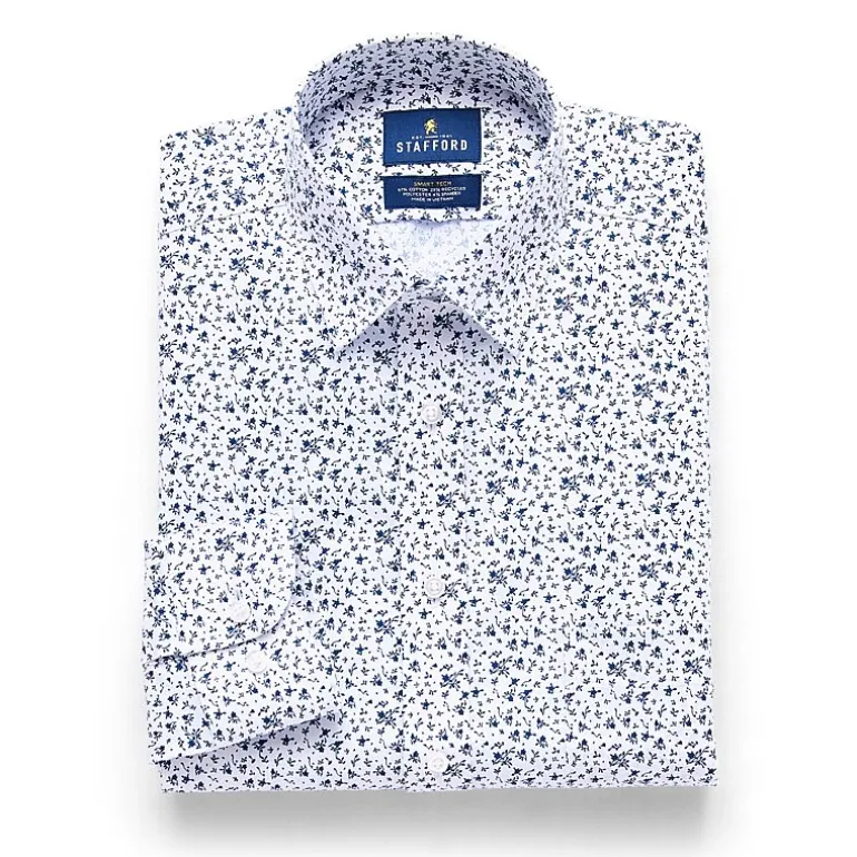 Stafford Smart Tech Mens Slim Fit Stretch Fabric Wrinkle Free Long Sleeve Dress Shirt
