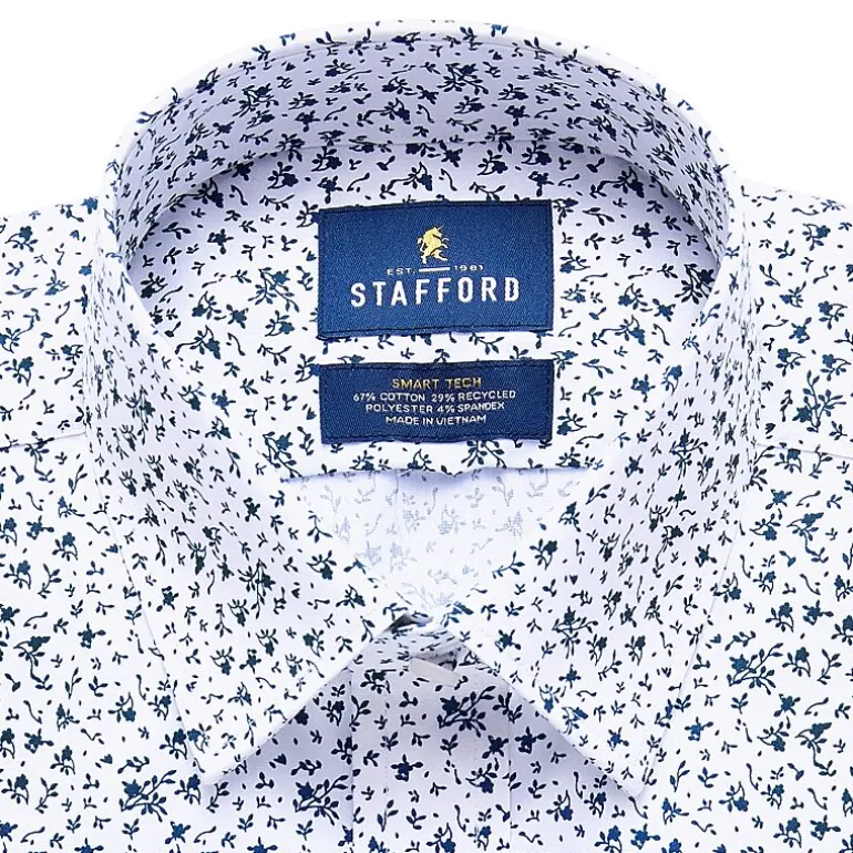 Stafford Smart Tech Mens Slim Fit Stretch Fabric Wrinkle Free Long Sleeve Dress Shirt