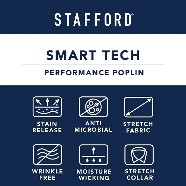Stafford Smart Tech Mens Slim Fit Stretch Fabric Wrinkle Free Long Sleeve Dress Shirt