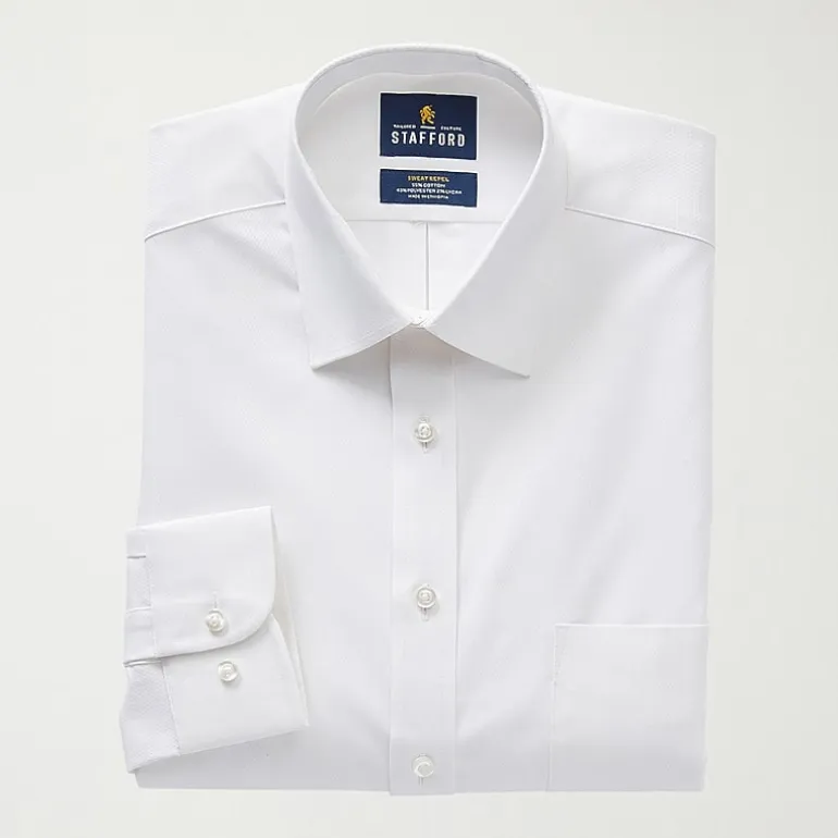 Stafford Sweat Repel Advanced Performance Mens Regular Fit Stretch Fabric Wrinkle Free Long Sleeve Dress Shirt