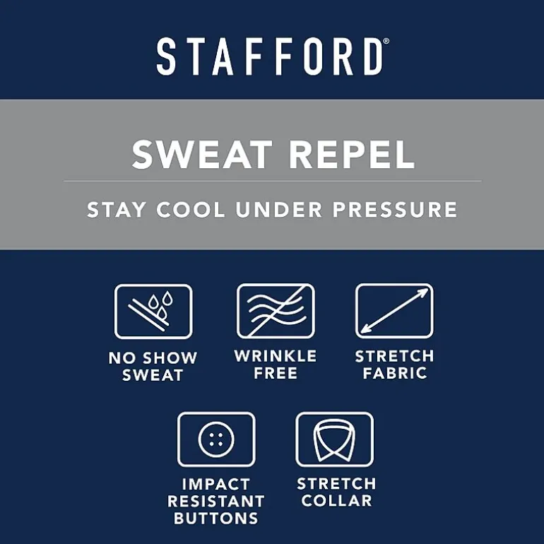 Stafford Sweat Repel Advanced Performance Mens Regular Fit Stretch Fabric Wrinkle Free Long Sleeve Dress Shirt