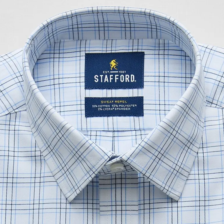 Stafford Sweat Repel Advanced Performance Mens Regular Fit Stretch Fabric Wrinkle Free Long Sleeve Dress Shirt
