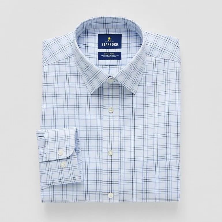 Stafford Sweat Repel Advanced Performance Mens Regular Fit Stretch Fabric Wrinkle Free Long Sleeve Dress Shirt