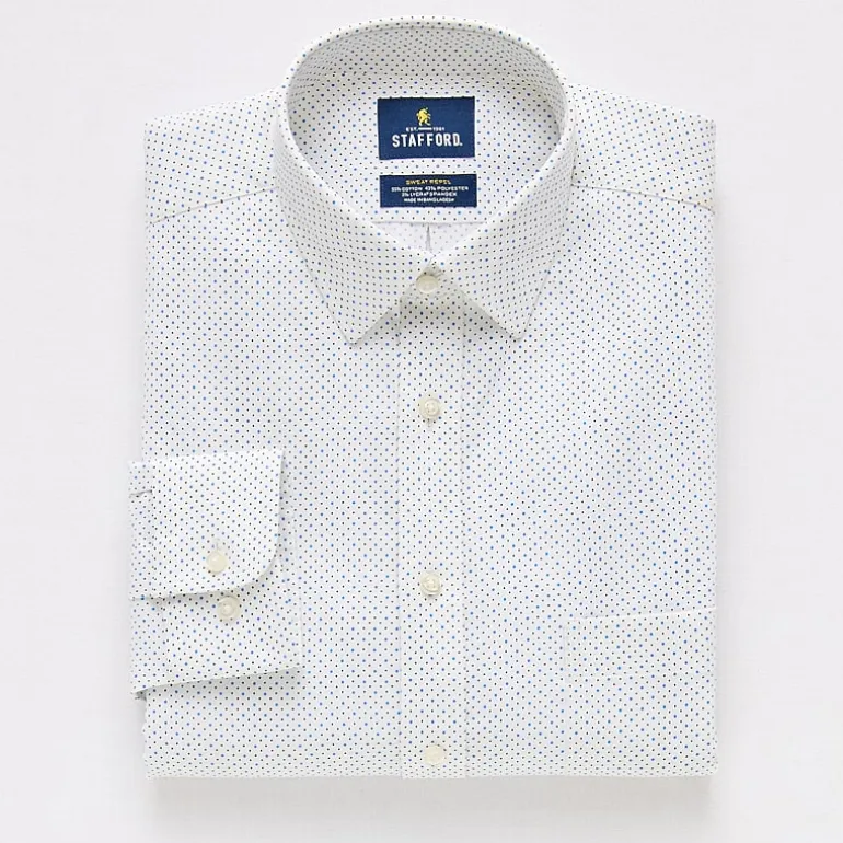 Stafford Sweat Repel Advanced Performance Mens Regular Fit Stretch Fabric Wrinkle Free Long Sleeve Dress Shirt