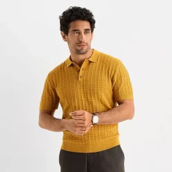 Stafford Textured Mens Short Sleeve Button Polo Sweater