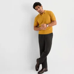 Stafford Textured Mens Short Sleeve Button Polo Sweater