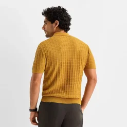 Stafford Textured Mens Short Sleeve Button Polo Sweater