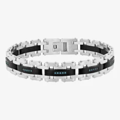 Stainless Steel 1/7 CT. T.W. Natural White Diamond 8 1/2 Inch Solid Link Link Bracelet