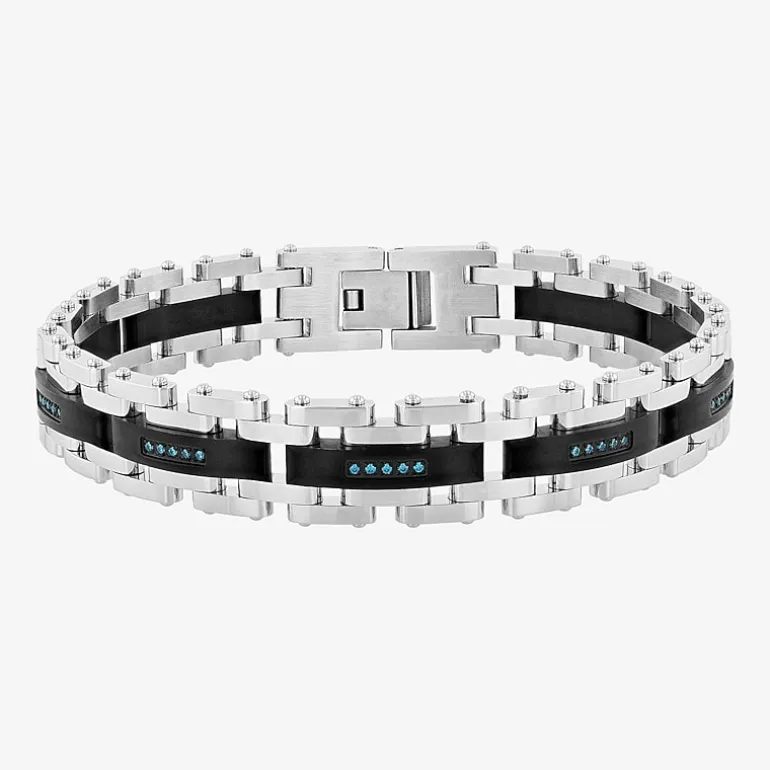Stainless Steel 1/7 CT. T.W. Natural White Diamond 8 1/2 Inch Solid Link Link Bracelet